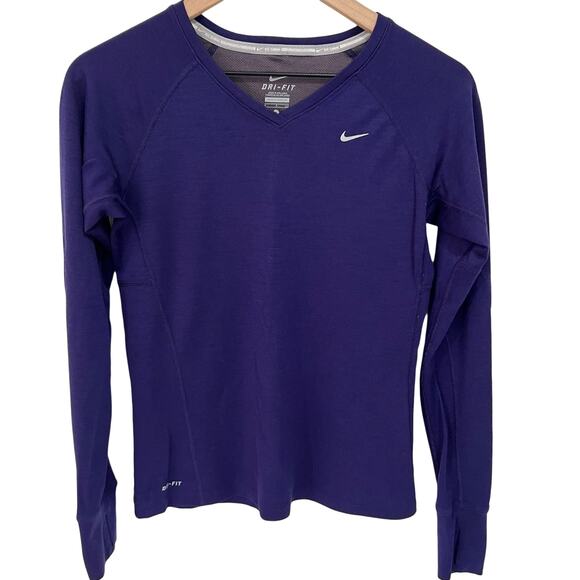 Nike Running Dri Fit Purple Long Sleeve Shirt Wool Blend Size Small - Picture 1 of 7